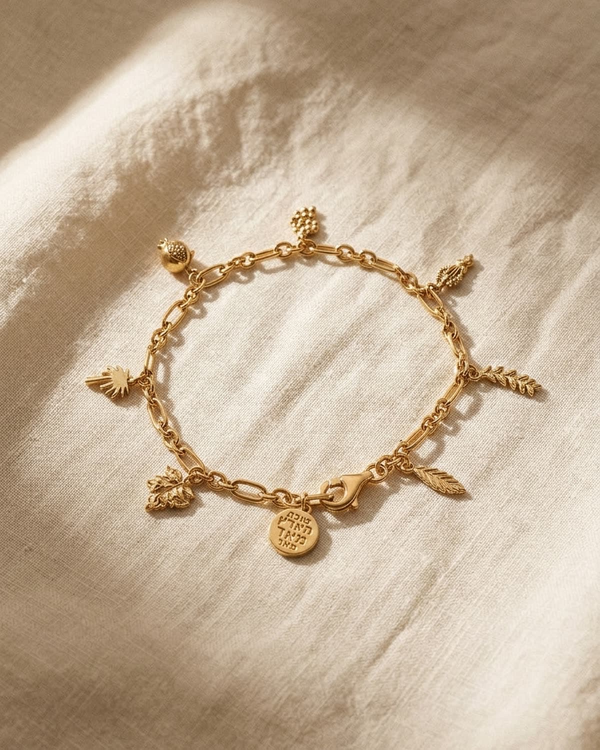 bracelet photographed with bling ai — overhead coil on linen