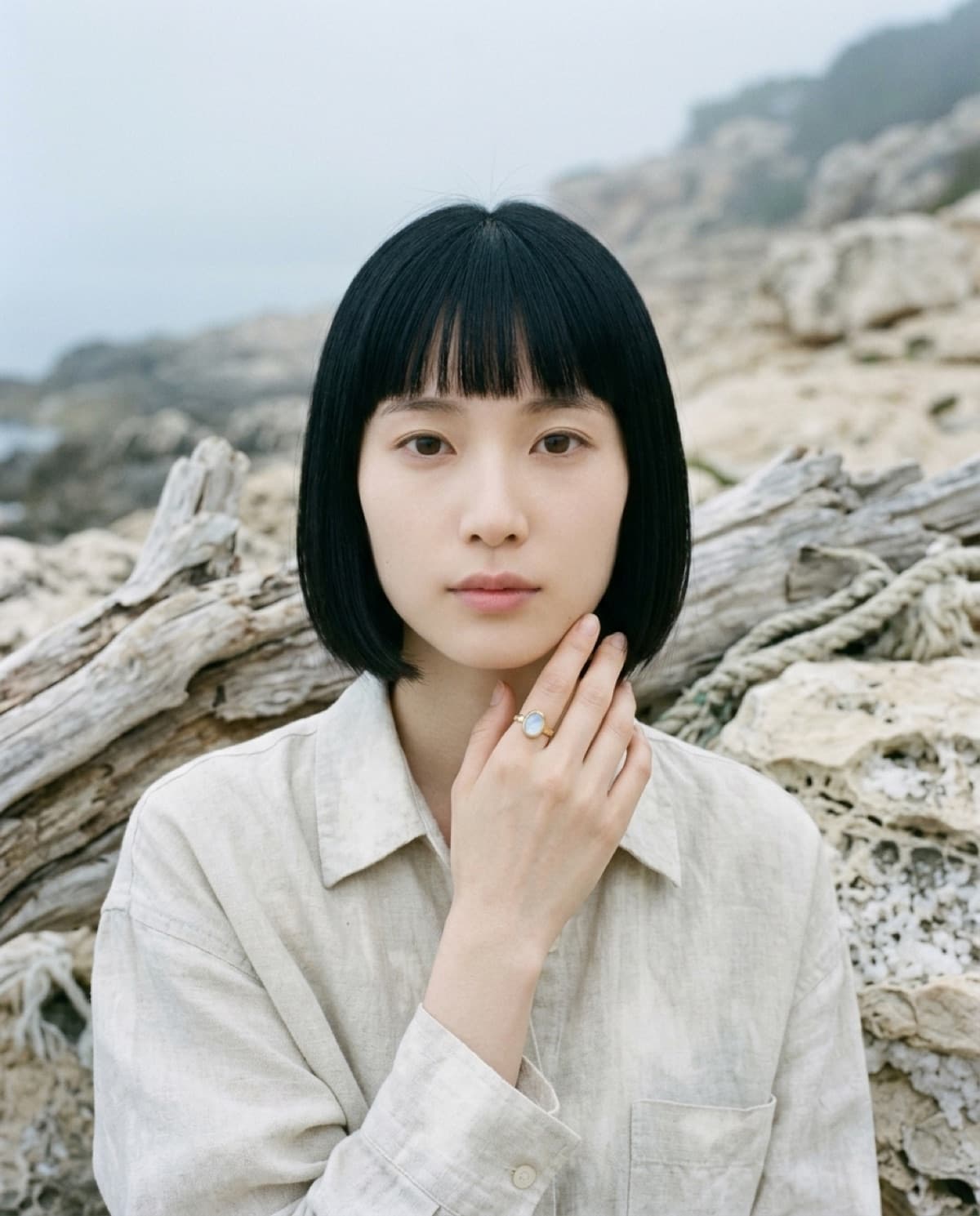ring photographed with bling ai — yuki, moonstone ring, sea haze