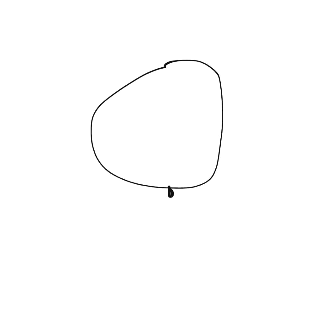Un croquis rapide au stylo d’un pendentif rond orné d’une petite pierre